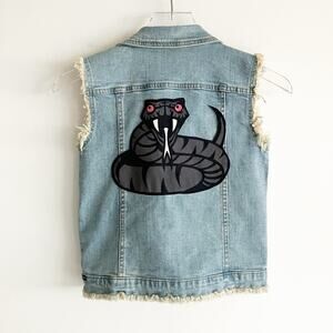 Wee Monster 10 Snake Denim Vest Pockets Applique Frayed Distressed Patch Kid Pwr